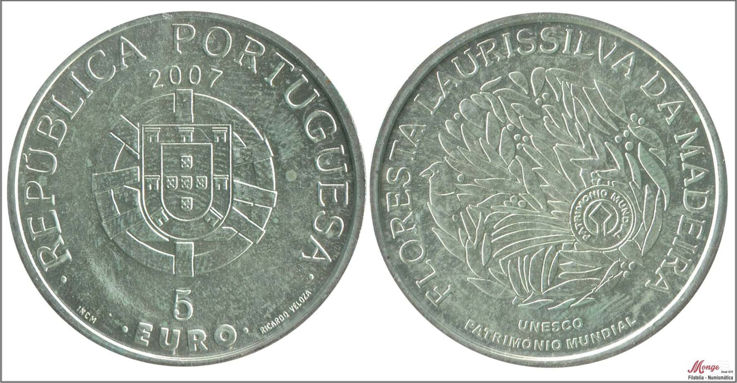 Portugal - 2007 - Monedas euros en plata - FDC / MS - 5 € año 2007 / Floresta de Madeira