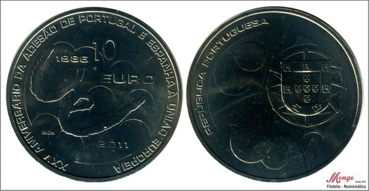 Portugal - 2011 - Monedas Euros circulación - S/C / UNC - 10 € Año 2011 / XXV Aniv. Adhesión España y Portugal UE