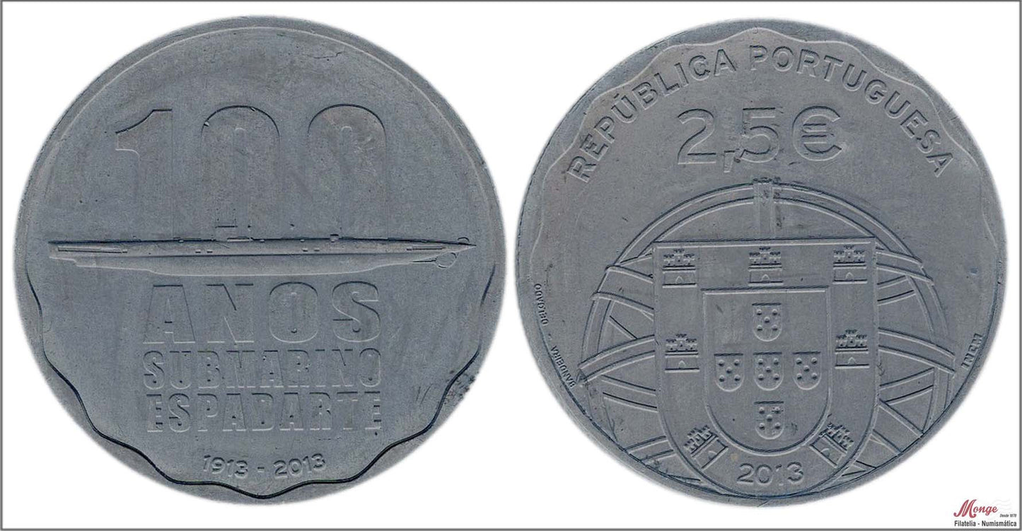 Portugal - 2013 - Monedas Euros circulación - S/C / UNC - 2,50 € Año 2013 / 100 Años Submarino