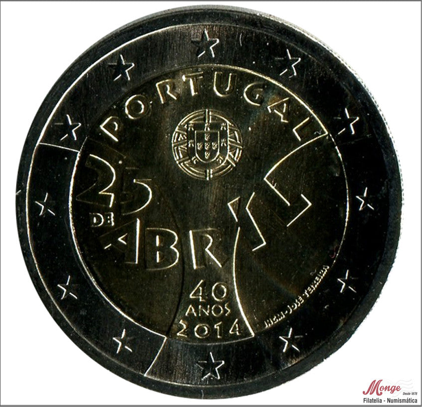 Portugal - 2014 - Monedas Euros circulación - S/C / UNC - 2 € Año 2014 / 25 Abril 40 Anv Revolucion de los Claveles