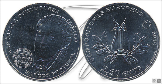 Portugal - 2014 - Monedas Euros circulación - S/C / UNC - 2,50 € Año 2014 / Compositores Europeos Marcos Portugal