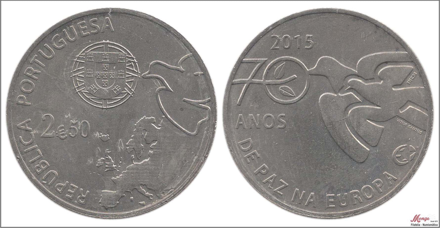 Portugal - 2015 - Monedas Euros circulación - S/C / UNC - 2,50 € Año 2015 / 70 Años Paz en Europa