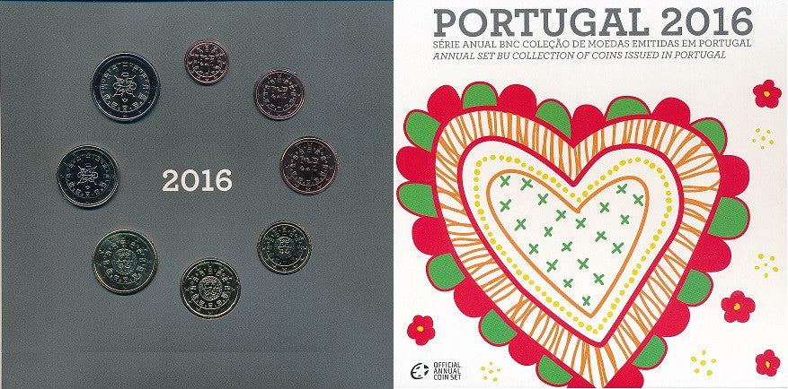 Portugal - 2016 - Monedas Euros en cartera oficial - FDC / MS - Cartera año 2016 (8 monedas)