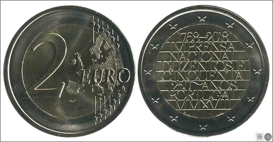 Portugal - 2018 - Monedas Euros circulación - S/C / UNC - 2 € Año 2018 / 250 Años de la Imprenta Nacional