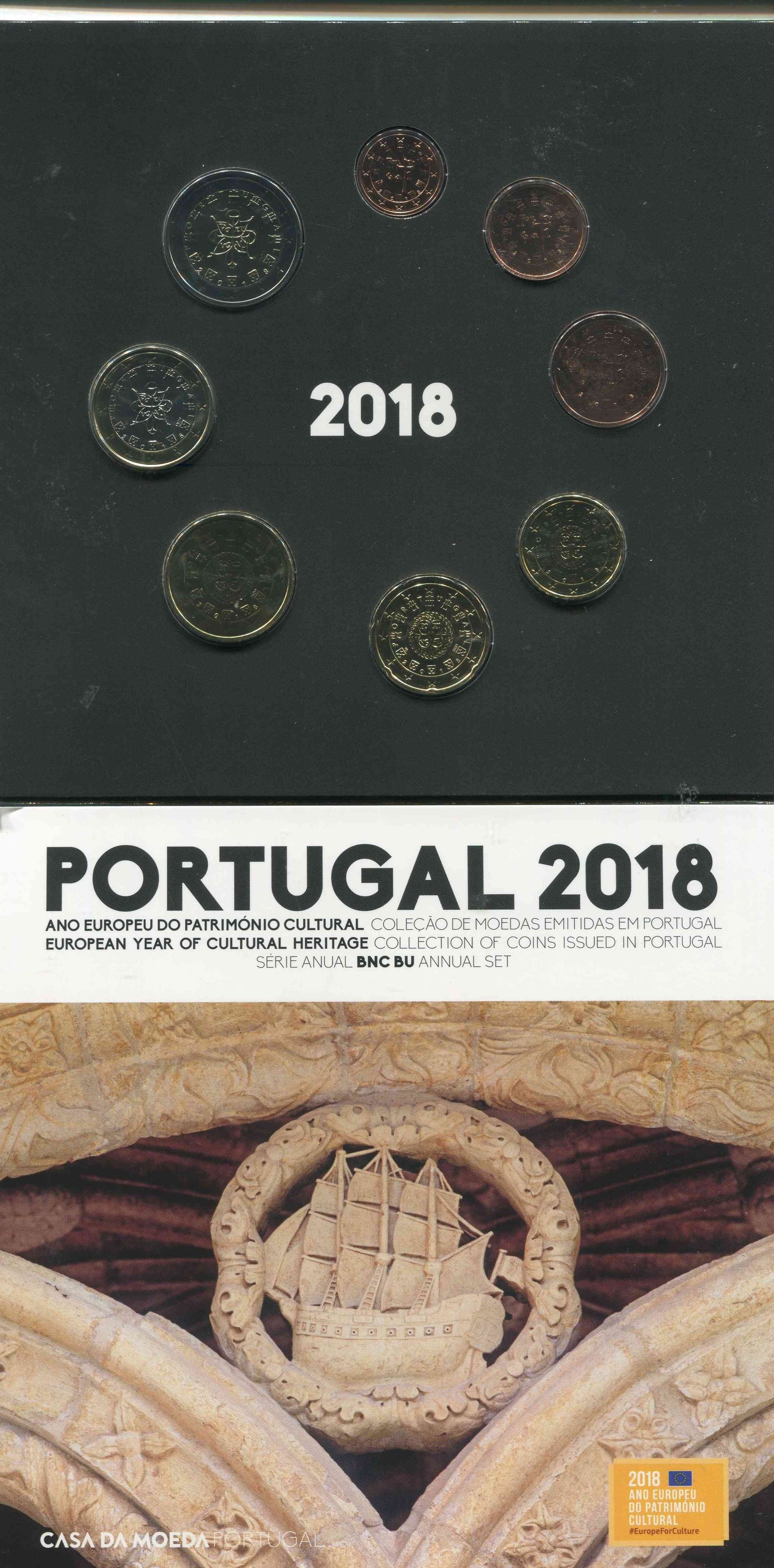 Portugal - 2018 - Monedas Euros en cartera oficial - FDC / MS - Cartera año 2018 (8 monedas)