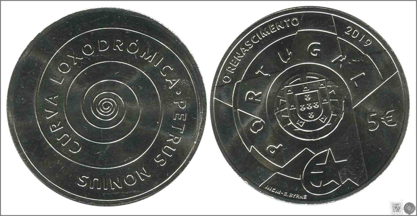 Portugal - 2019 - Monedas Euros circulación - S/C / UNC - 5 € Año 2019 1ª / Curva Loxodromica Petrus Nonius