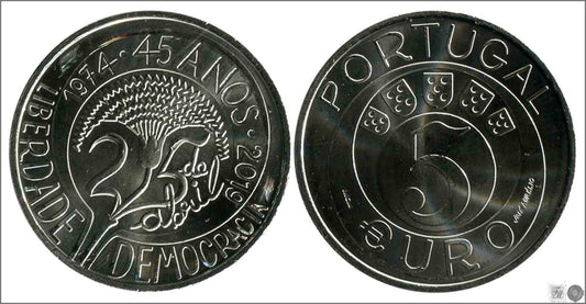 Portugal - 2019 - Monedas Euros circulación - S/C / UNC - 5 € Año 2019 3ª / Libertad y Democracia