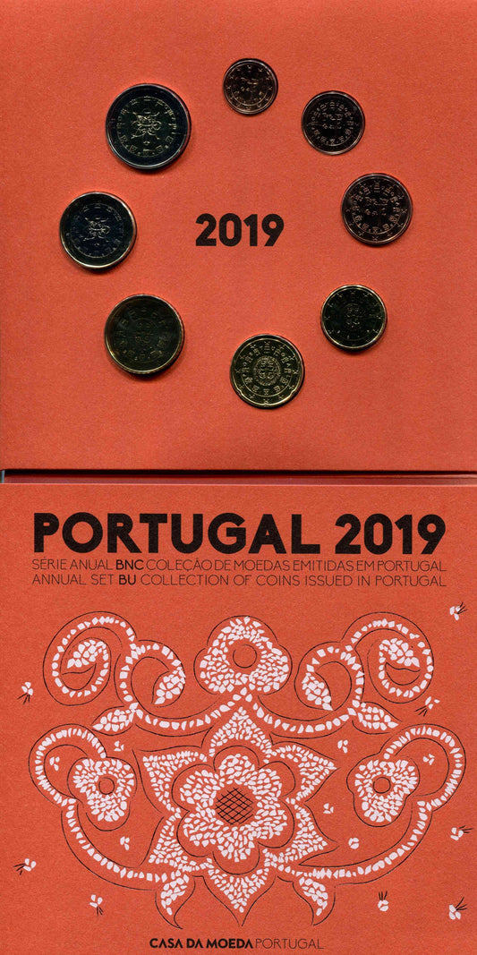 Portugal - 2019 - Monedas Euros en cartera oficial - FDC / MS - Cartera año 2019 (8 monedas)