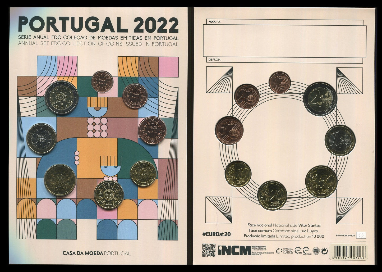 Portugal - 2022 - Monedas Euros circulación - FDC / MS - Año 2022 (8 monedas) / En Plafon