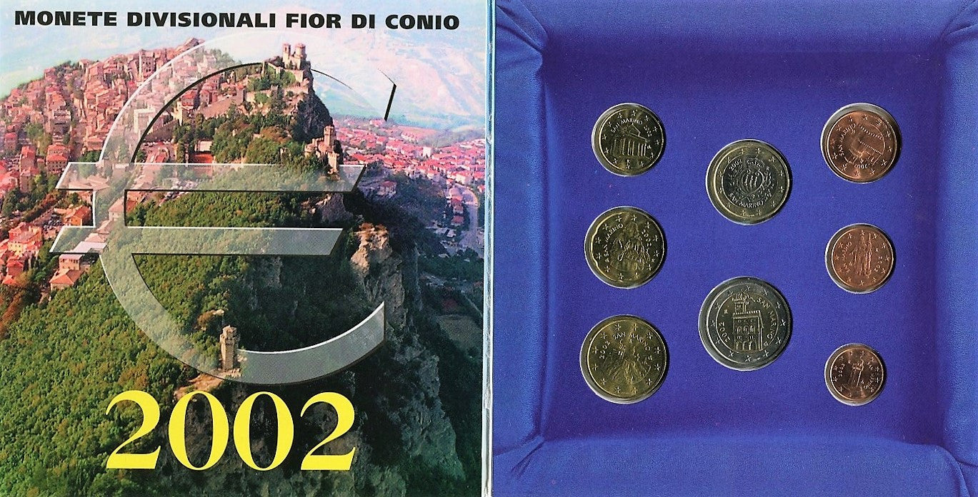 San Marino - 2002 - Monedas Euros en cartera oficial - FDC / MS - Cartera 2002 (8 monedas)