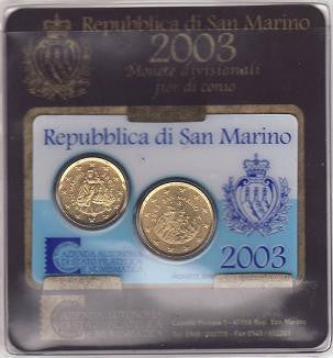 San Marino - 2003 - Monedas Euros en cartera oficial - FDC / MS - Mini Kit 2003 (2 monedas 20 y 50 ct)