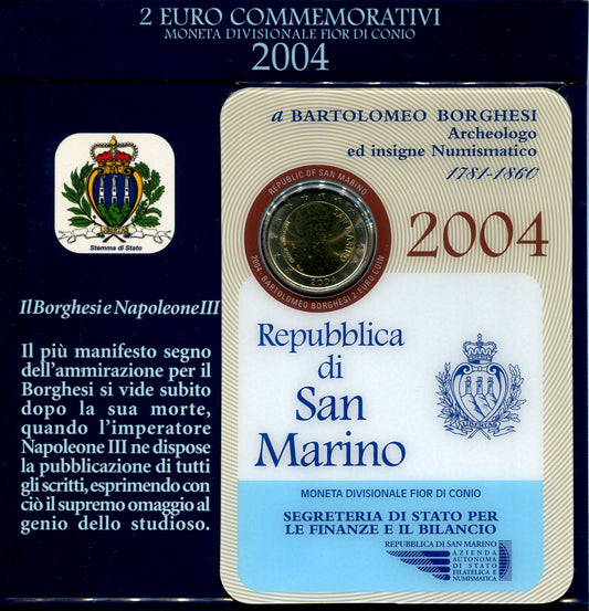 San Marino - 2004 - Monedas Euros en cartera oficial - FDC / MS - 2 € Año 2004 B. Borghesi