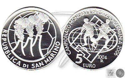 San Marino - 2004 - Monedas euros en plata - PROOF - 5 € año 2004 Mundial Futbol Alemania 2004 / 18 gr. plata