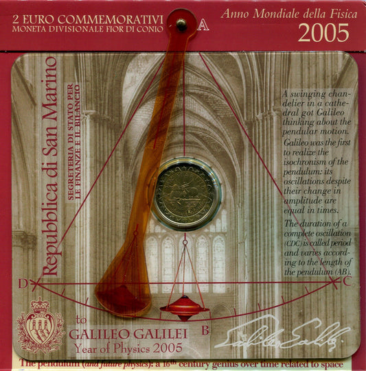 San Marino - 2005 - Monedas Euros en cartera oficial - FDC / MS - 2 € Año 2005 Galileo