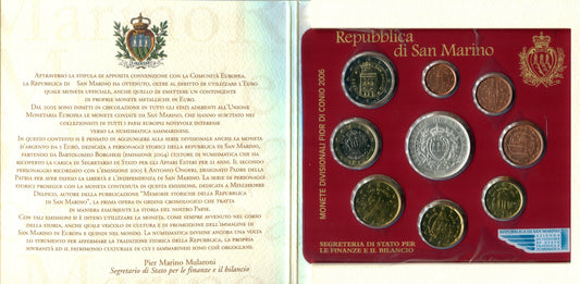 San Marino - 2006 - Monedas Euros en cartera oficial - FDC / MS - Cartera 2006 ( 8 monedas+ 5 € plata)