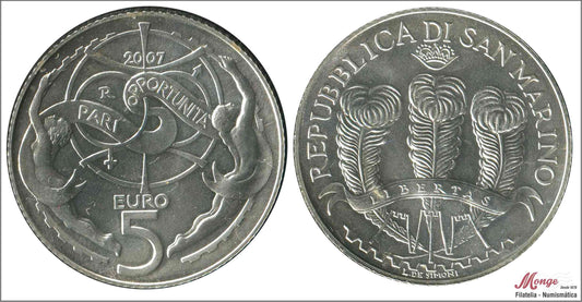 San Marino - 2007 - Monedas euros en plata - S/C / UNC - 5 € año 2007 / Igualdad de Oportunidades