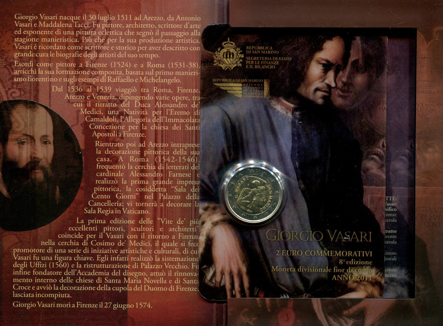 San Marino - 2011 - Monedas Euros en cartera oficial - FDC / MS - 2 € Año 2011 / Giorgio Vasari