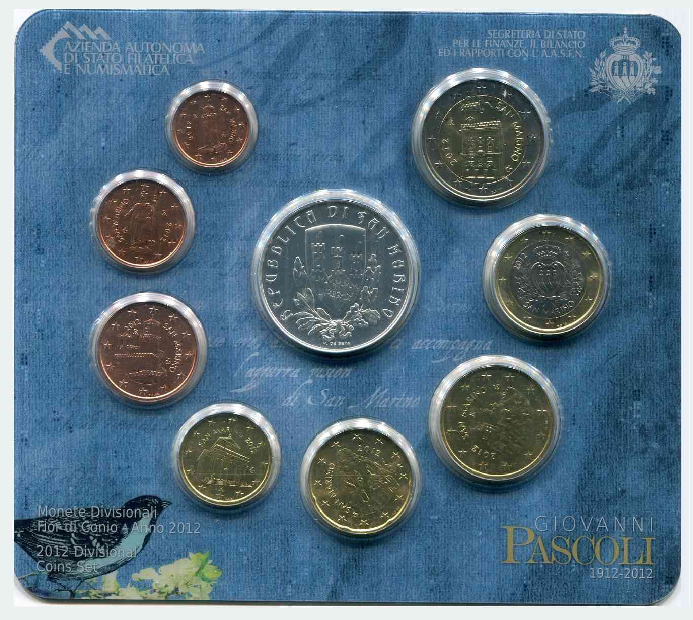 San Marino - 2012 - Monedas Euros en cartera oficial - FDC / MS - Cartera 2012 (8 monedas+5 € de plata)