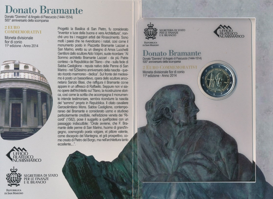 San Marino - 2014 - Monedas Euros en cartera oficial - FDC / MS - 2 € Año 2014 / Donato Bramante