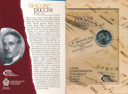 San Marino - 2014 - Monedas Euros en cartera oficial - FDC / MS - 2 € Año 2014 / Giacomo Puccini