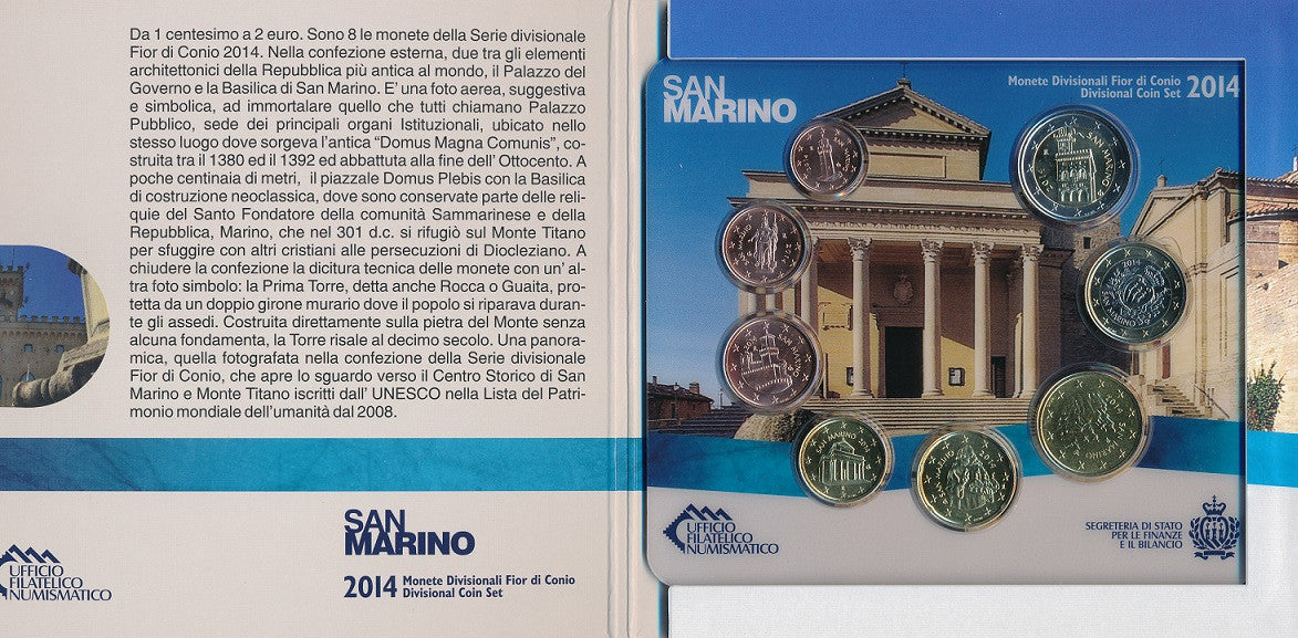 San Marino - 2014 - Monedas Euros en cartera oficial - FDC / MS - Cartera 2014 (8 monedas)