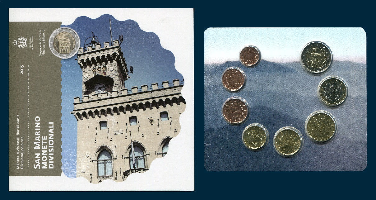 San Marino - 2015 - Monedas Euros en cartera oficial - FDC / MS - Cartera 2015 (8 monedas)