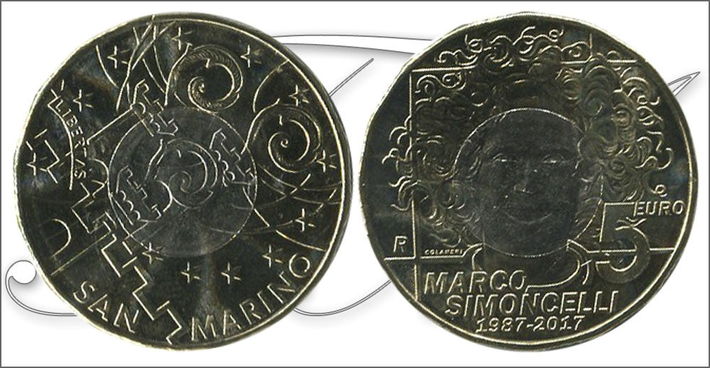 San Marino - 2017 - Monedas Euros circulación - S/C / UNC - 5 € año 2017 / Marco Simoncelli