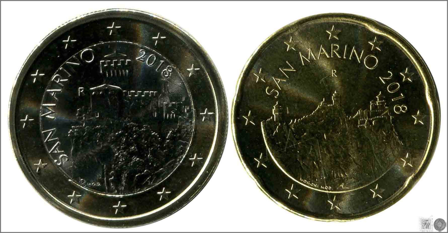 San Marino - 2018 - Monedas Euros circulación - S/C / UNC - 20 centimos y 1 € año 2018 (2 monedas)