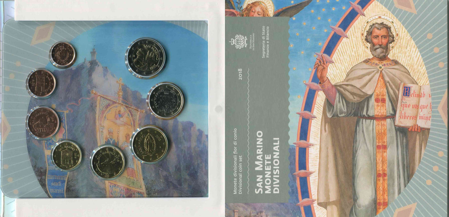 San Marino - 2018 - Monedas Euros en cartera oficial - FDC / MS - Cartera 2018 (8 monedas)