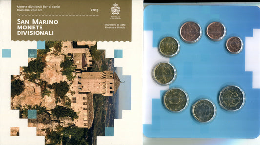 San Marino - 2019 - Monedas Euros en cartera oficial - FDC / MS - Cartera 2019 (8 monedas)