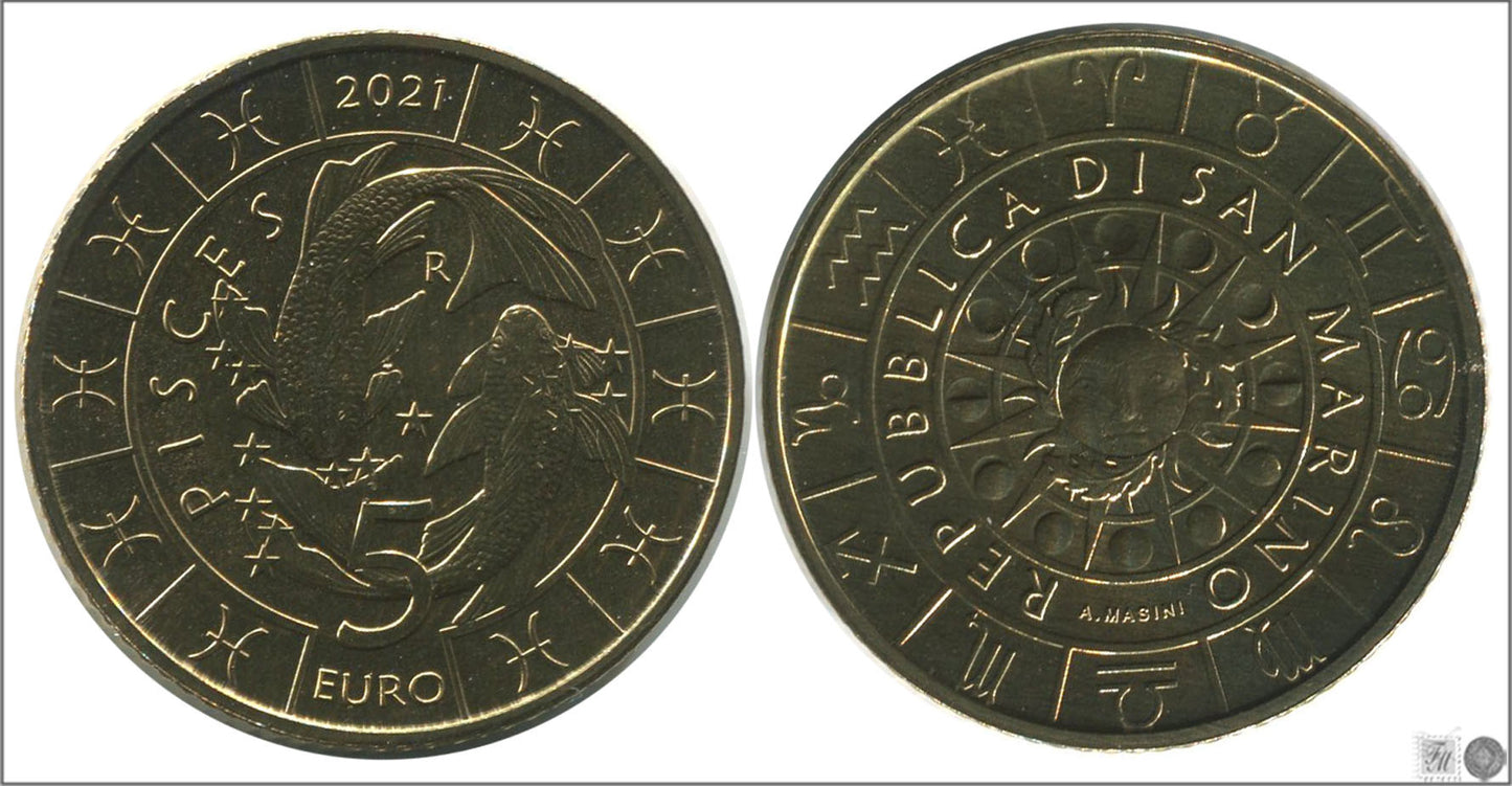 San Marino - 2021 - Monedas Euros circulación - S/C / UNC - 5 € año 2021 / Piscis