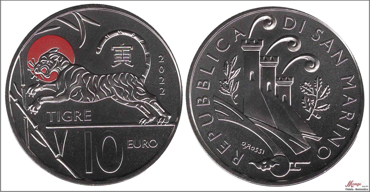 San Marino - 2022 - Monedas Euros circulación - S/C / UNC - 10 € año 2022 / Tigre