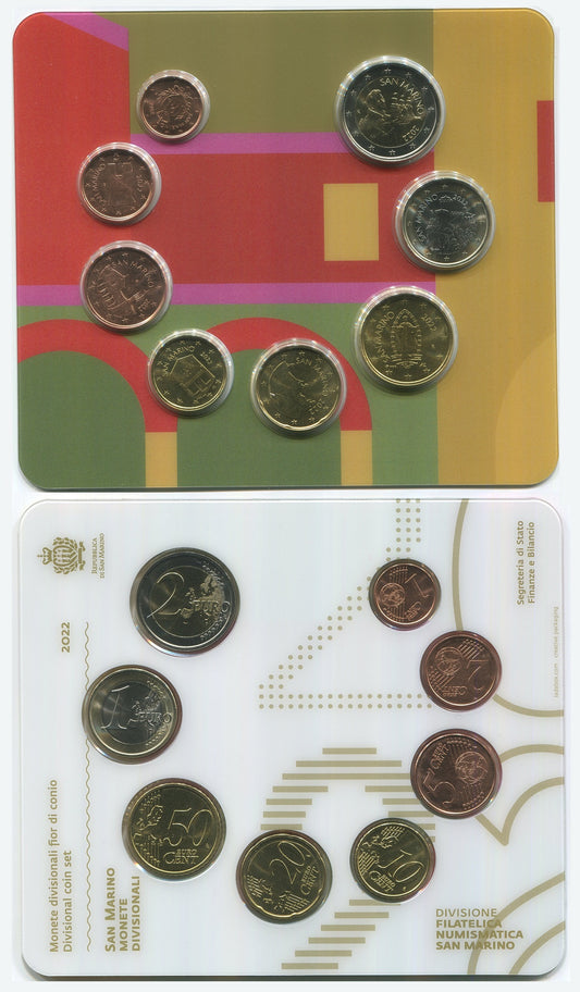 San Marino - 2022 - Monedas Euros en cartera oficial - FDC / MS - Cartera 2022 (8 monedas)