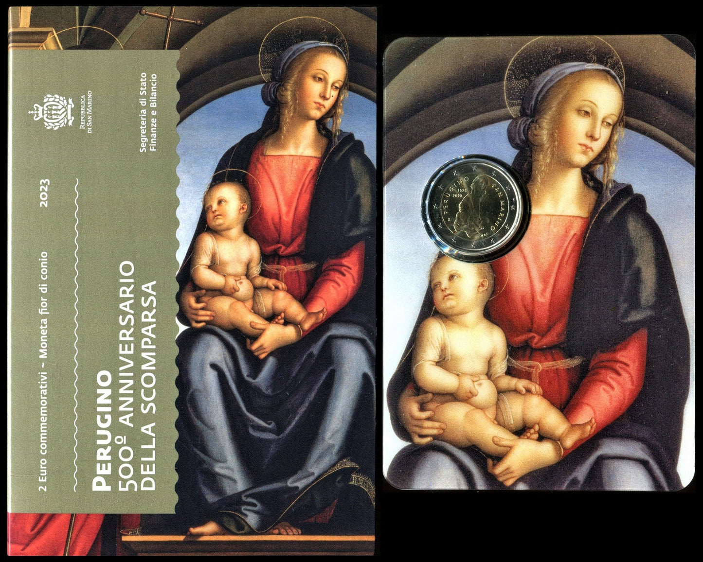 San Marino - 2023 - Monedas Euros en cartera oficial - FDC / MS - 2 € Año 2023 / 1º Perugino