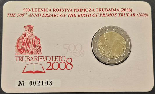 Slovenia - 2008 - Monedas Euros circulación - S/C / UNC - 2 € año 2008 / Primoz Trubar en Coin Card