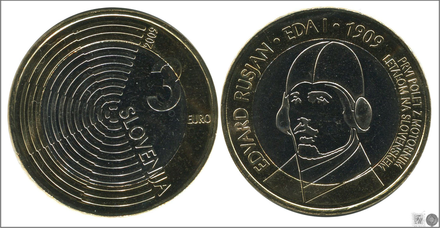 Slovenia - 2009 - Monedas Euros circulación - S/C / UNC - 3 € Año 2009 / Edvard Rusjan / Bimetálica