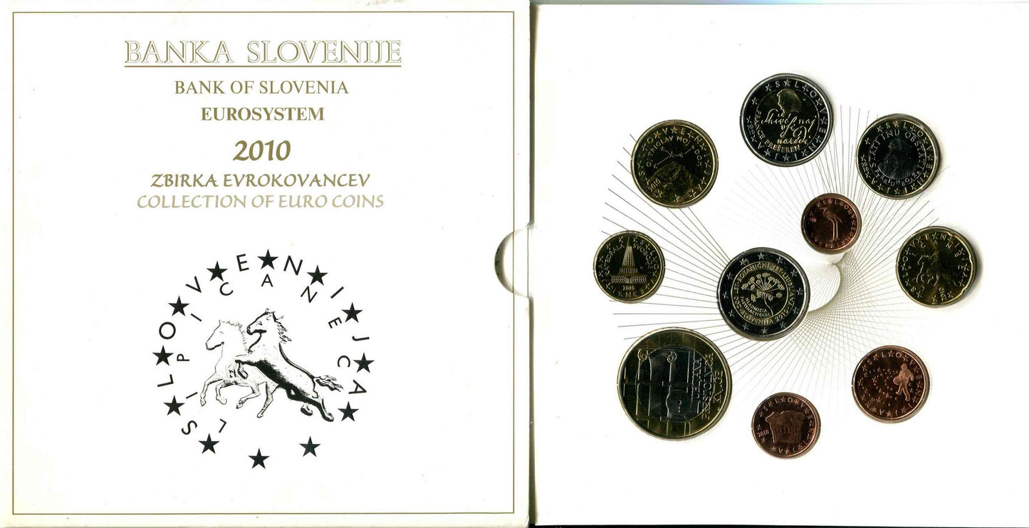 Slovenia - 2009 - Monedas Euros en cartera oficial - FDC / MS - Cartera año 2009 (9 monedas) incluye 3 euros bimetálica.