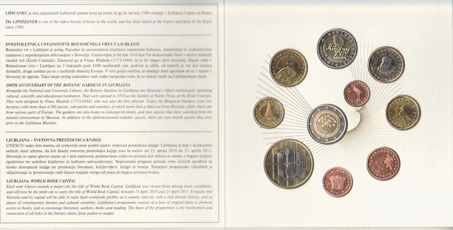 Slovenia - 2010 - Monedas Euros en cartera oficial - FDC / MS - Cartera año 2010 (10 monedas)