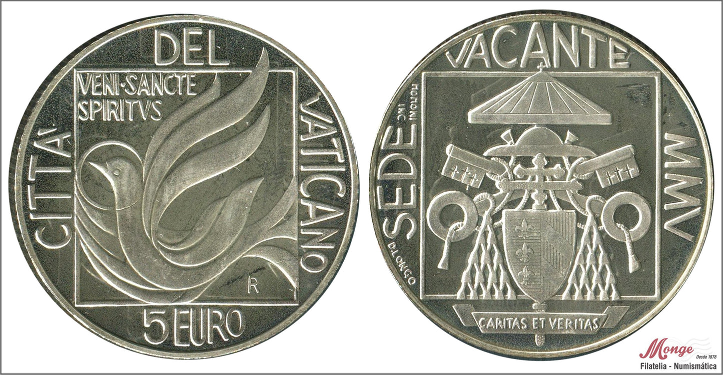 Vaticano - 2005 - Monedas euros en plata - Nº KM00373 - PROOF - 5 € año 2005 / Sede vacante / 18 gr. plata