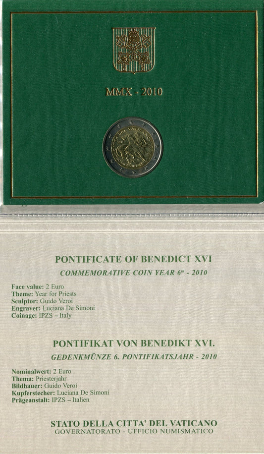 Vaticano - 2010 - Monedas Euros en cartera oficial - FDC / MS - 2 € Año 2010 / Año Sacerdotal