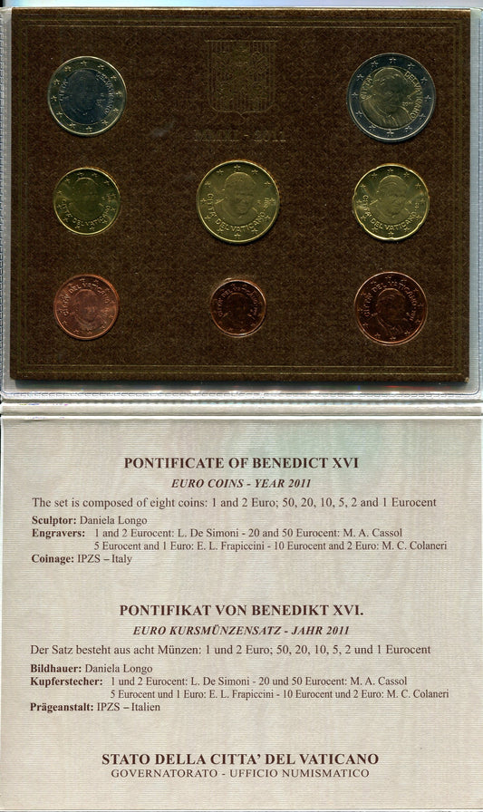 Vaticano - 2011 - Monedas Euros en cartera oficial - FDC / MS - Cartera Año 2011 (8 monedas)