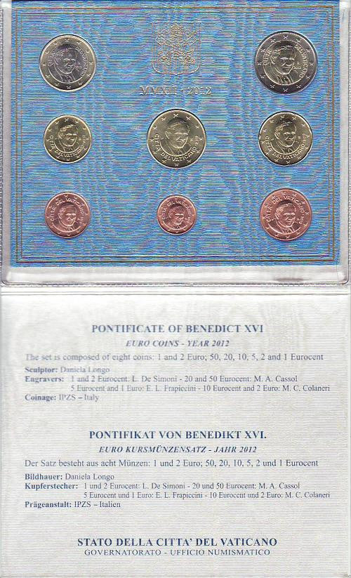 Vaticano - 2012 - Monedas Euros en cartera oficial - FDC / MS - Cartera Año 2012 (8 monedas)