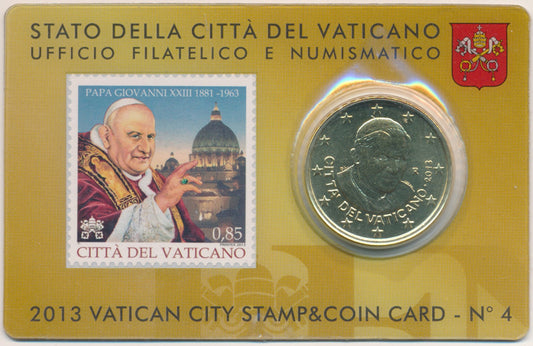 Vaticano - 2013 - Monedas Euros en cartera oficial - FDC / MS - 50 Centimos año 2013 / Stamp-Coin Card nº 4 / Juan XXIII y Bened