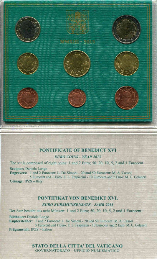 Vaticano - 2013 - Monedas Euros en cartera oficial - FDC / MS - Cartera Año 2013 (8 monedas) / Benedicto XVI