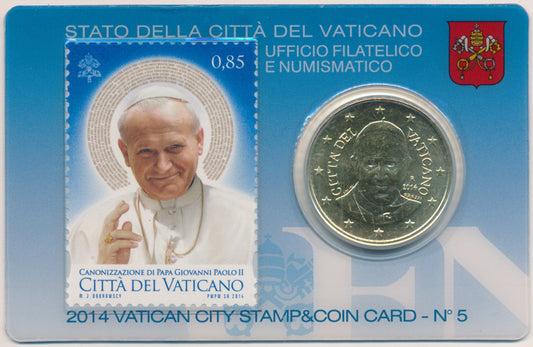 Vaticano - 2014 - Monedas Euros en cartera oficial - FDC / MS - 50 Centimos año 2014 / Stamp-Coin Card nº 5 / Beatificacion Juan