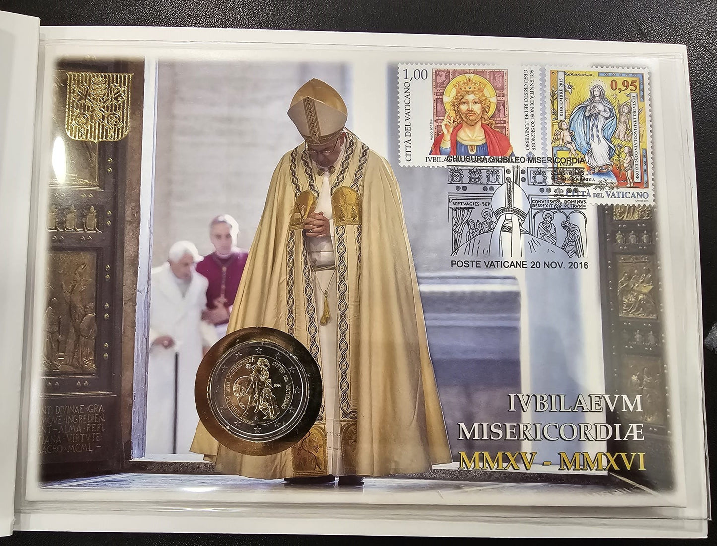 Vaticano - 2016 - Monedas Euros en cartera oficial - FDC / MS - 2 € Año 2016 / Giubileo della Misericorcia con Hojita y Sello