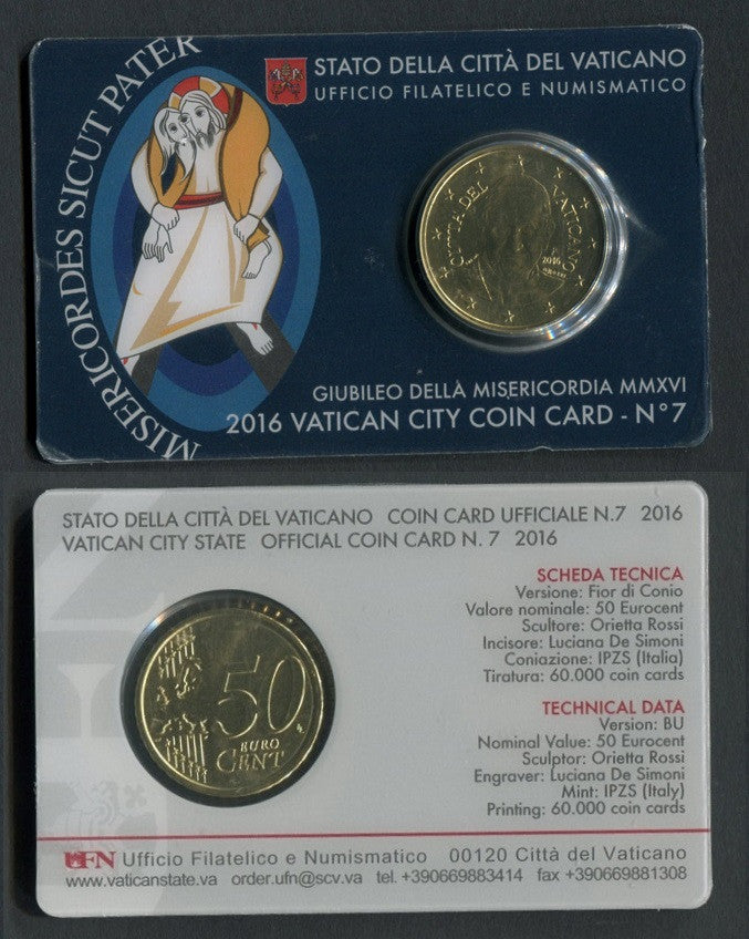 Vaticano - 2016 - Monedas Euros en cartera oficial - FDC / MS - 50 Centimos año 2016 / Coin Card nº 7 / Giubileo della Misericor