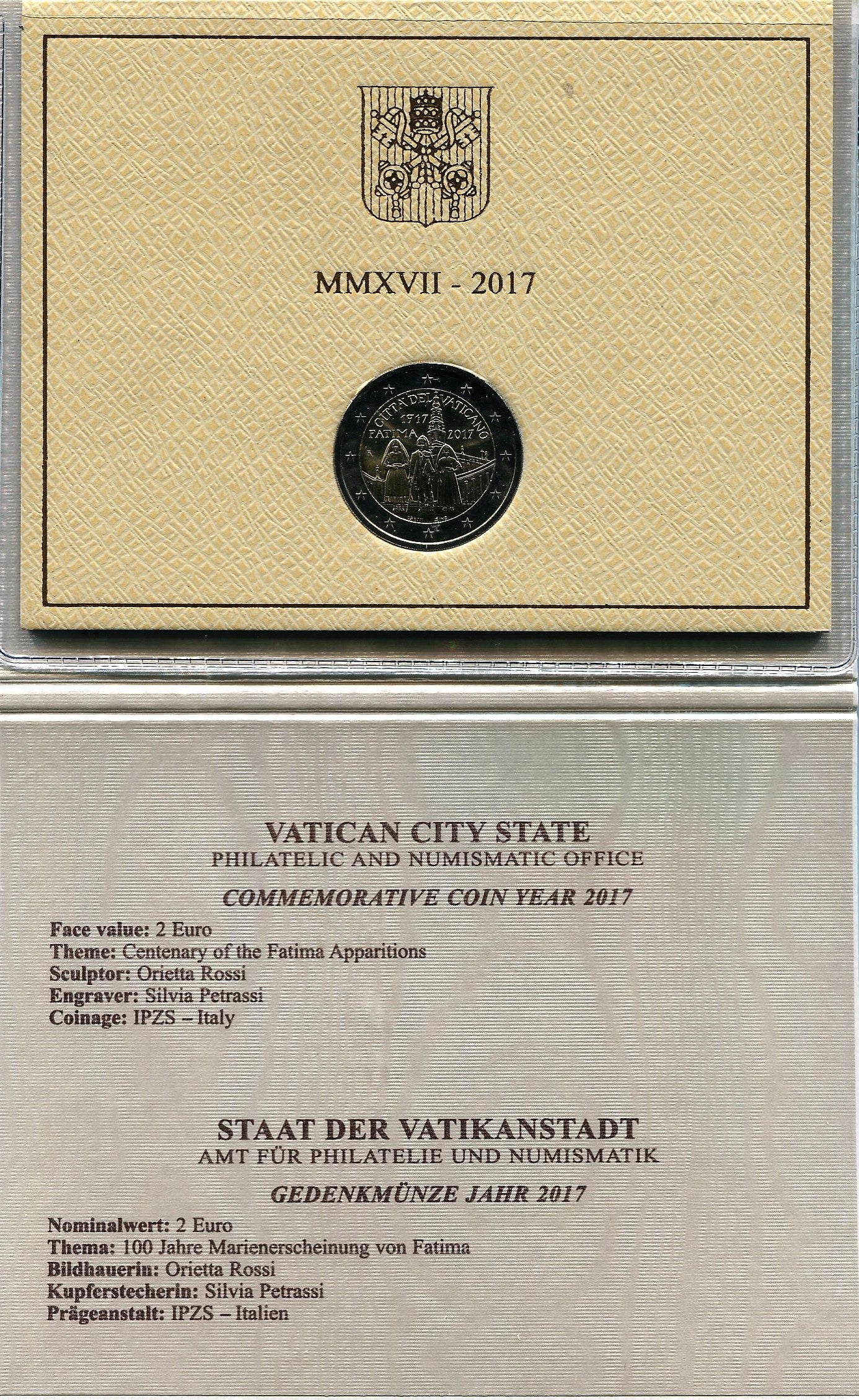 Vaticano - 2017 - Monedas Euros en cartera oficial - FDC / MS - 2 € Año 2017 / Fatima