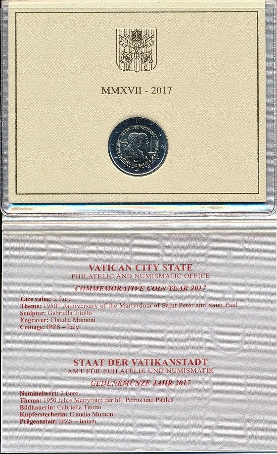 Vaticano - 2017 - Monedas Euros en cartera oficial - FDC / MS - 2 € Año 2017 / Martirio San Pedro y San Pablo