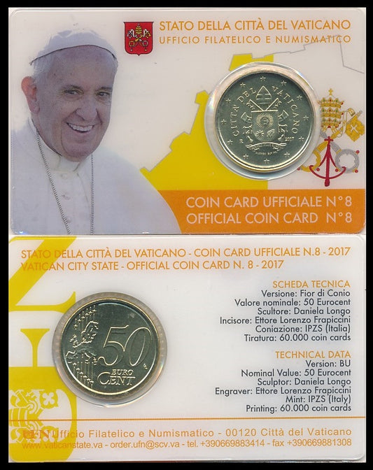 Vaticano - 2017 - Monedas Euros en cartera oficial - FDC / MS - 50 Centimos año 2017 / Coin Card nº 8 / Papa Francisco